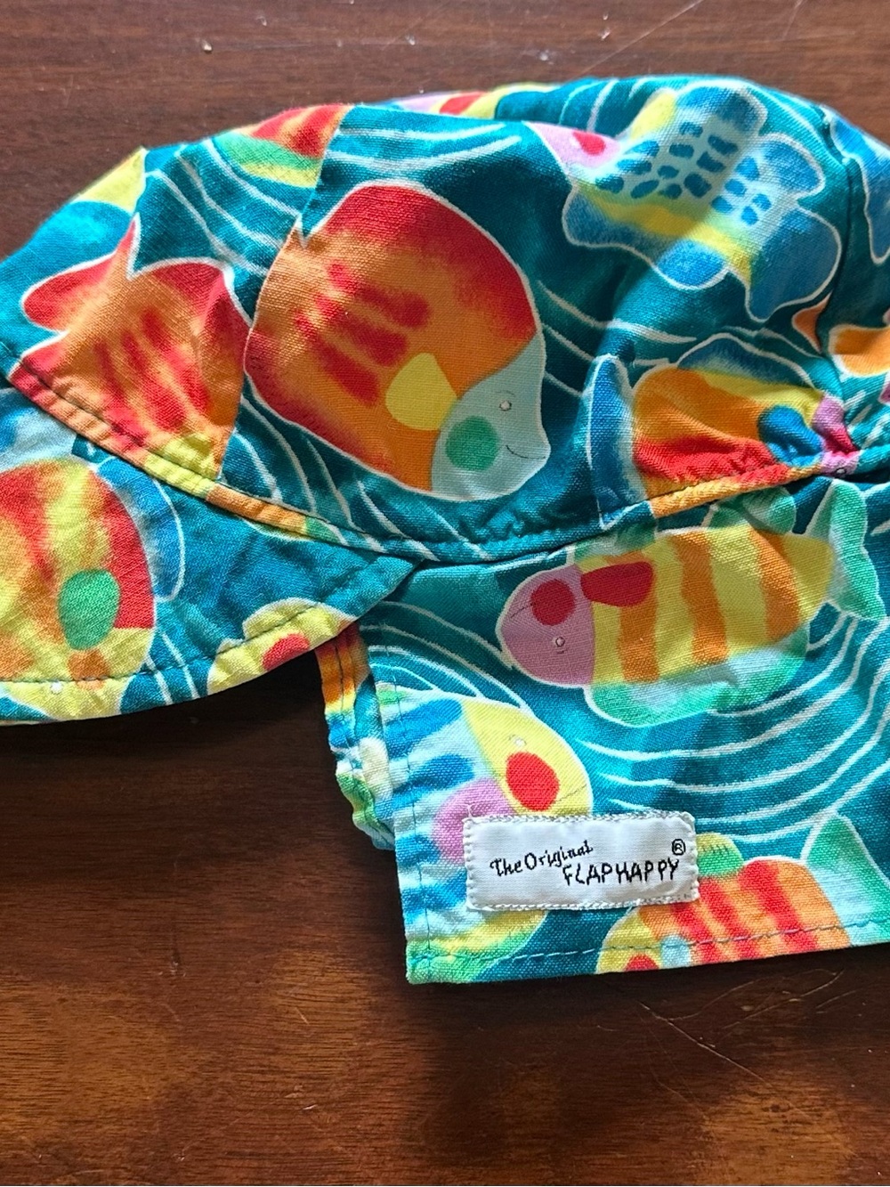 Flap Happy Teal Kids' Fish Print Sun Hat with Bright Multicolor Accents